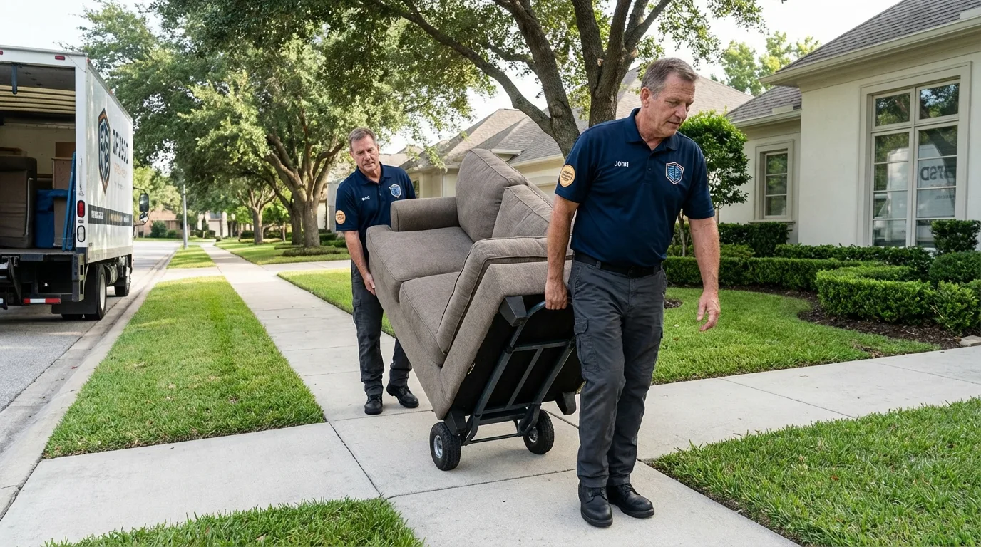 Local residential moving crew loading furniture in Denver, IA